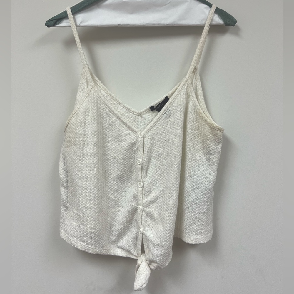 Forever 21 Cream Button waffle knit cropped tank with adjustable tie size Large